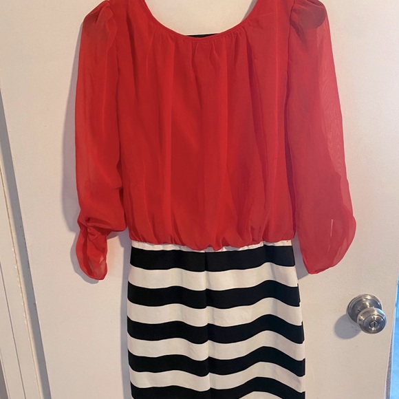 Orange/Coral and Striped Dress - Picture 3 of 3